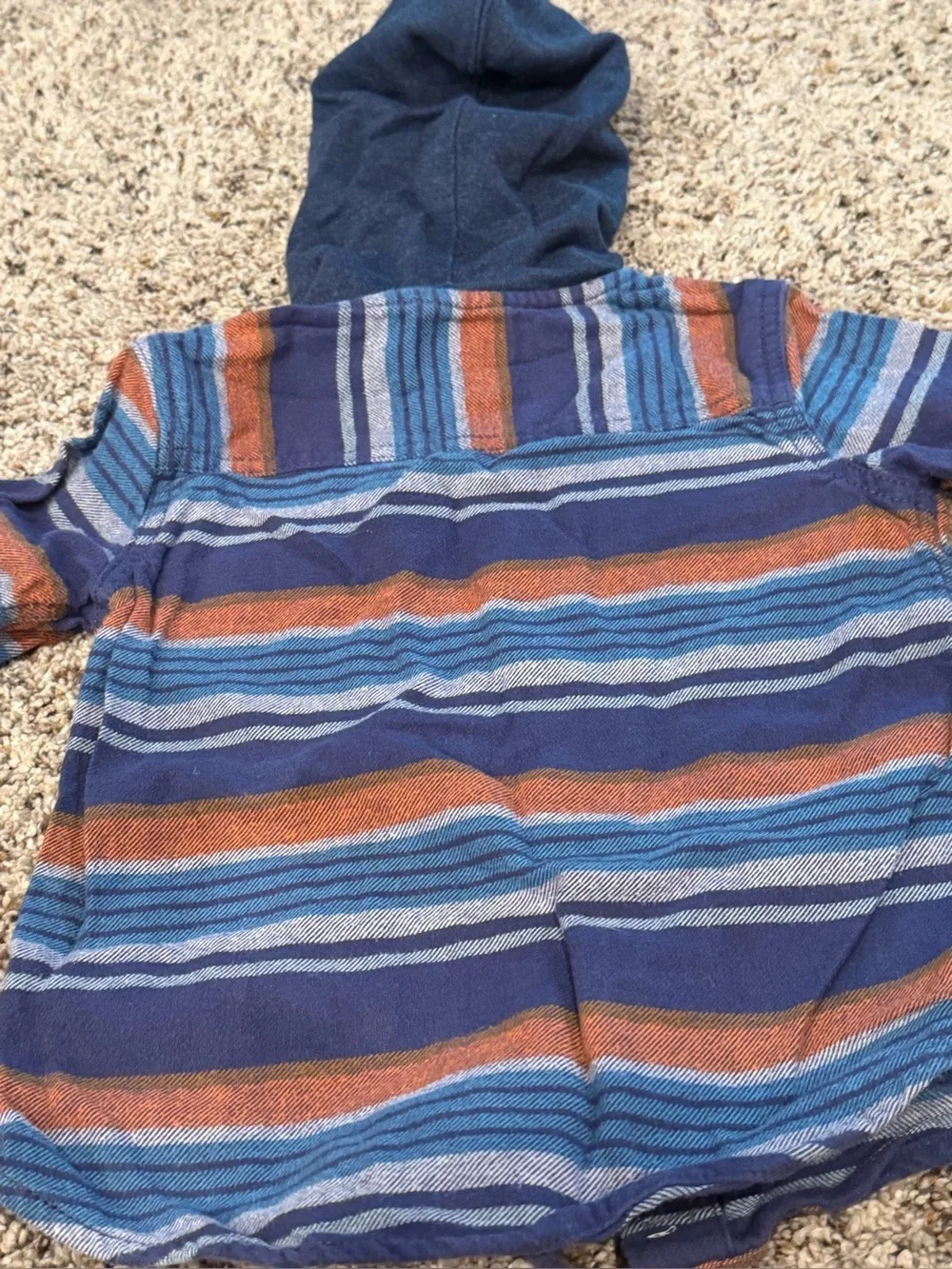 Oshkosh Striped Hooded Button-Front Shirt Jacket in Blue and Rust Sz 3T